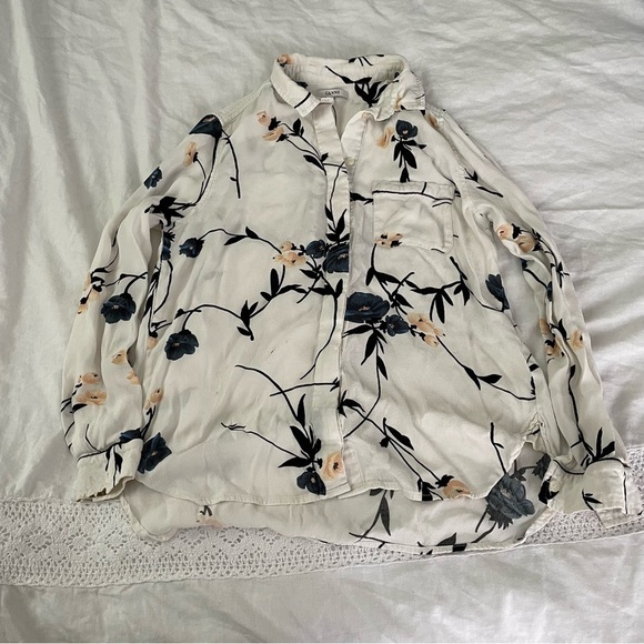Ganni Sz 36 SMALL Dalton Floral White Crepe Button Down Long Sleeve Blouse FLAWS - Picture 1 of 7